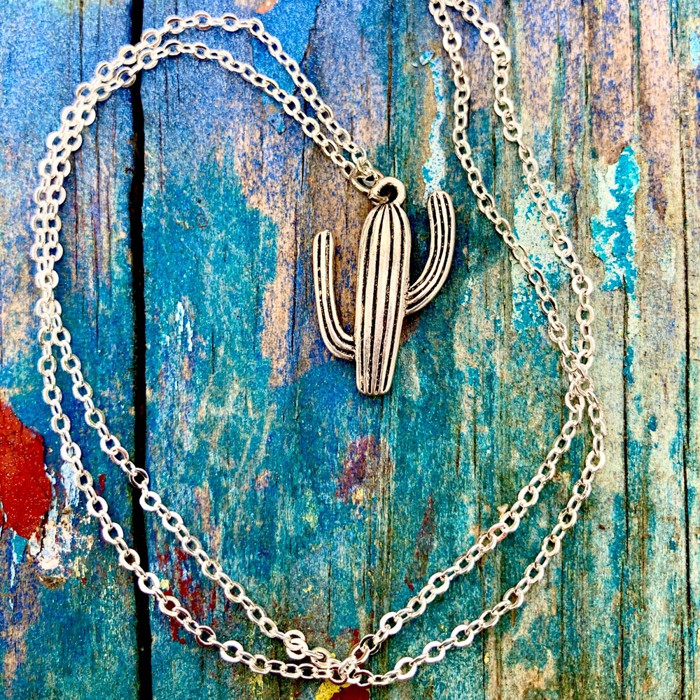 Silver Plated Cactus Pendant & chain Necklace by Sun Soaked Days